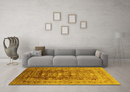 Machine Washable Oriental Yellow Traditional Rug in a Living Room, wshurb2988yw
