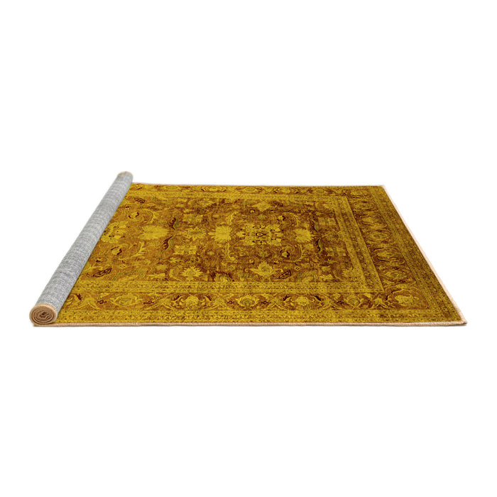 Sideview of Machine Washable Oriental Yellow Traditional Rug, wshurb2988yw