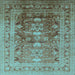 Square Machine Washable Oriental Light Blue Traditional Rug, wshurb2988lblu