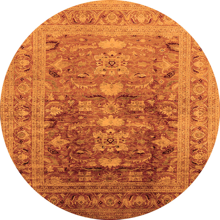 Round Machine Washable Oriental Orange Traditional Area Rugs, wshurb2988org