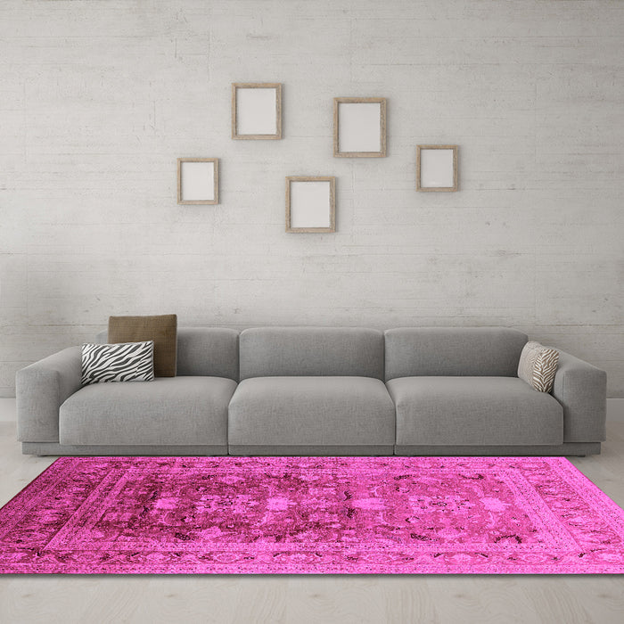 Machine Washable Oriental Pink Traditional Rug in a Living Room, wshurb2988pnk
