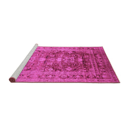 Sideview of Machine Washable Oriental Pink Traditional Rug, wshurb2988pnk