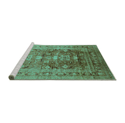 Sideview of Machine Washable Oriental Turquoise Traditional Area Rugs, wshurb2988turq