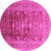 Round Machine Washable Oriental Pink Traditional Rug, wshurb2988pnk