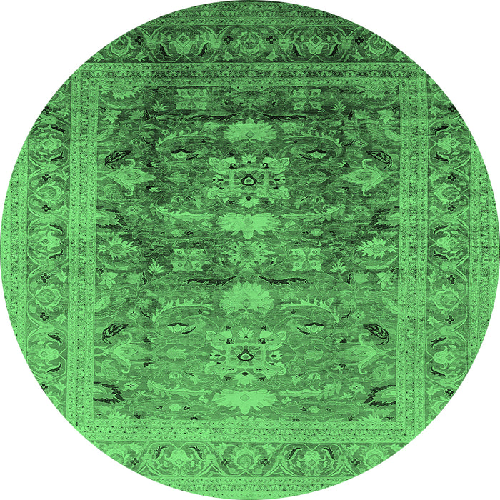 Round Oriental Emerald Green Traditional Rug, urb2988emgrn