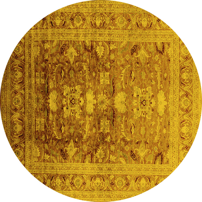 Round Oriental Yellow Traditional Rug, urb2988yw