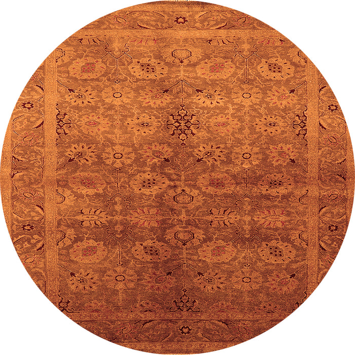 Round Machine Washable Oriental Orange Traditional Area Rugs, wshurb2989org