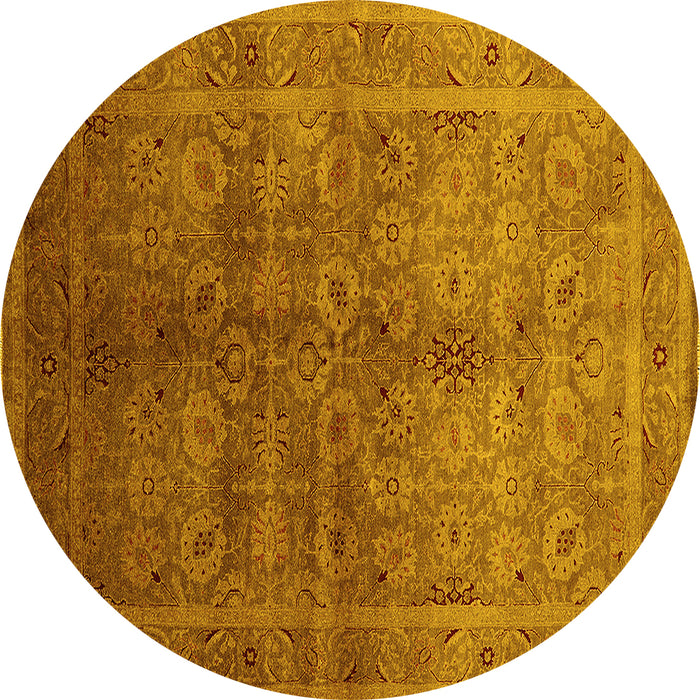 Round Machine Washable Oriental Yellow Traditional Rug, wshurb2989yw
