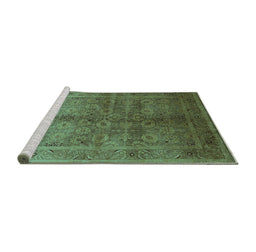 Sideview of Machine Washable Oriental Turquoise Traditional Area Rugs, wshurb2989turq