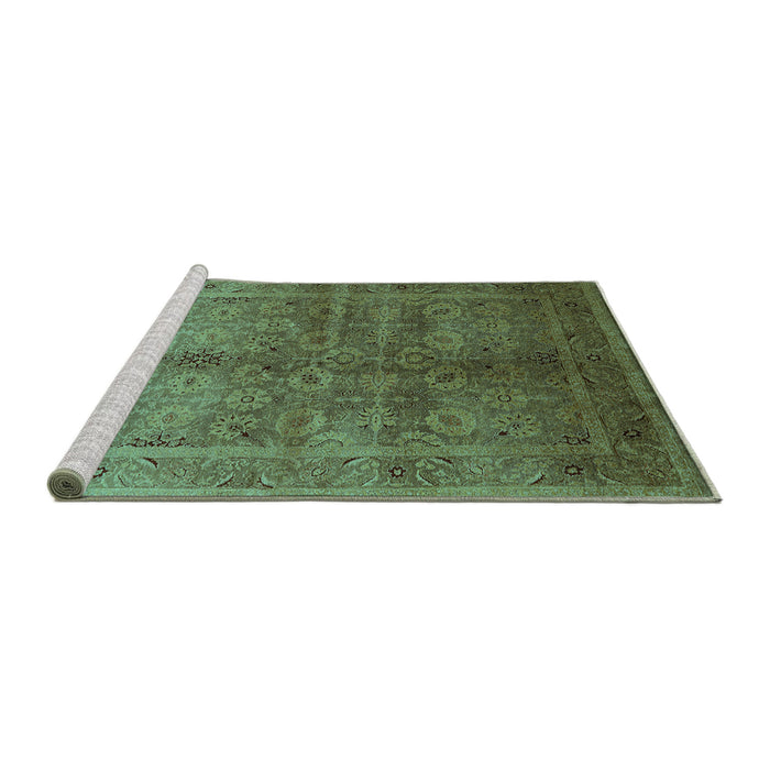 Sideview of Machine Washable Oriental Turquoise Traditional Area Rugs, wshurb2989turq
