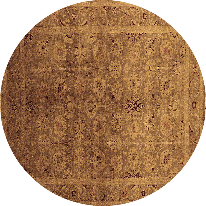 Round Oriental Brown Traditional Rug, urb2989brn