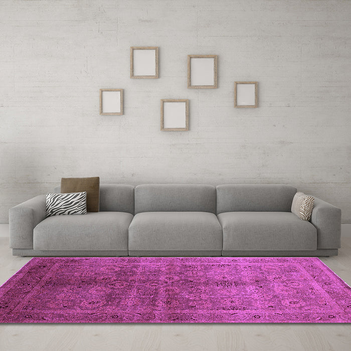 Machine Washable Oriental Purple Traditional Area Rugs in a Living Room, wshurb2989pur