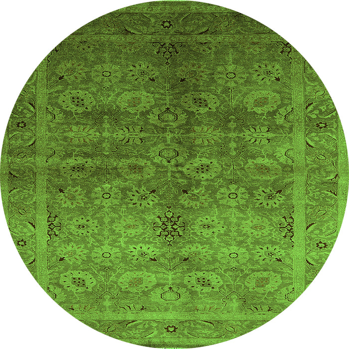 Round Machine Washable Oriental Green Traditional Area Rugs, wshurb2989grn