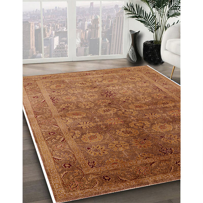 Mid-Century Modern Mahogany Brown Oriental Rug in Family Room, urb2989