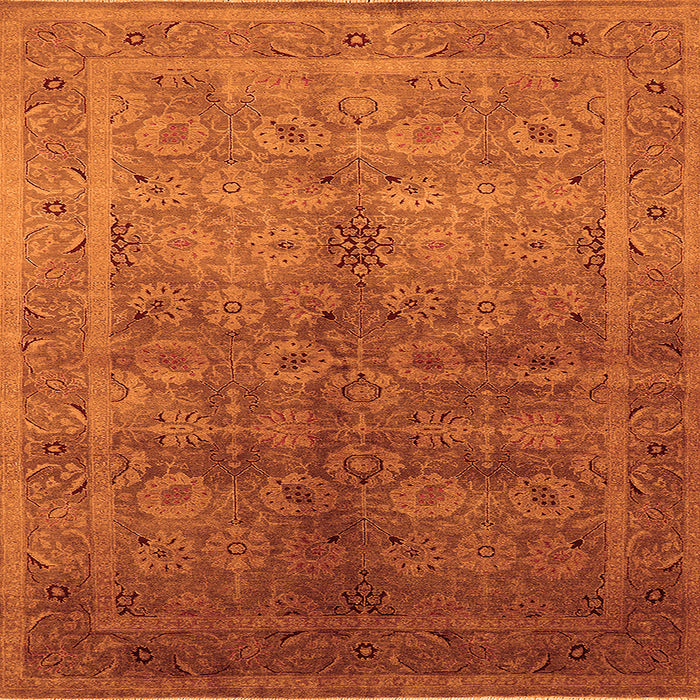 Square Machine Washable Oriental Orange Traditional Area Rugs, wshurb2989org