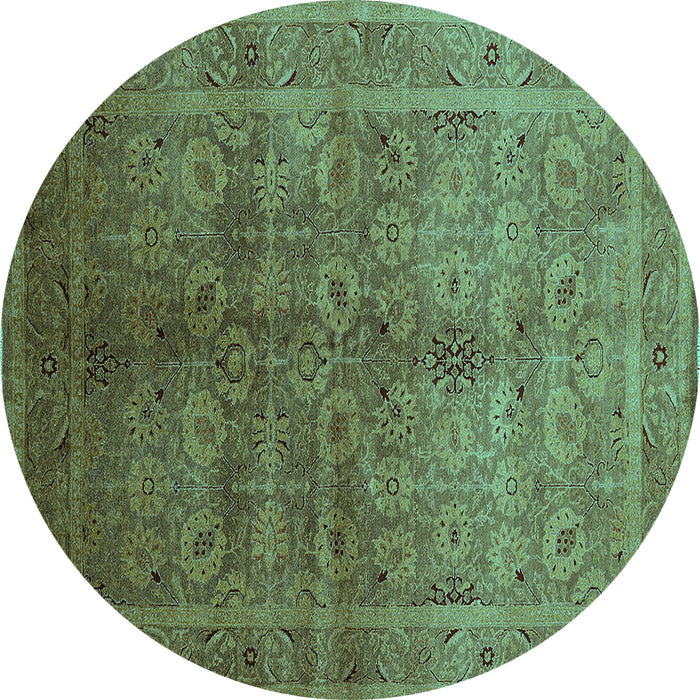 Round Oriental Turquoise Traditional Rug, urb2989turq