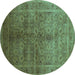 Round Oriental Turquoise Traditional Rug, urb2989turq