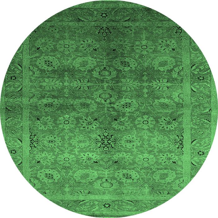 Round Machine Washable Oriental Emerald Green Traditional Area Rugs, wshurb2989emgrn