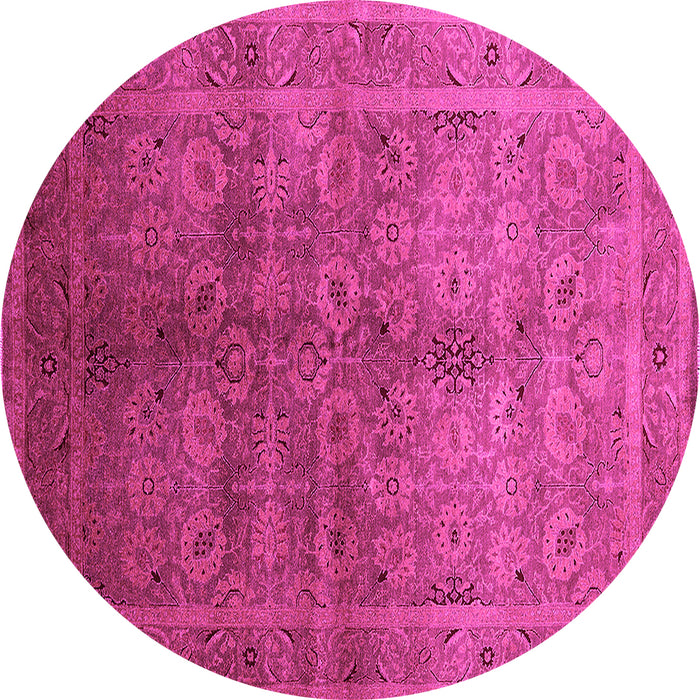 Round Machine Washable Oriental Pink Traditional Rug, wshurb2989pnk
