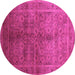 Round Machine Washable Oriental Pink Traditional Rug, wshurb2989pnk