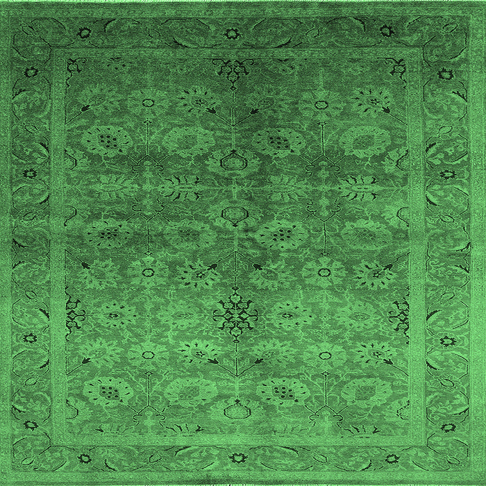 Square Machine Washable Oriental Emerald Green Traditional Area Rugs, wshurb2989emgrn