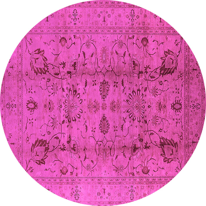 Round Machine Washable Oriental Pink Industrial Rug, wshurb2990pnk