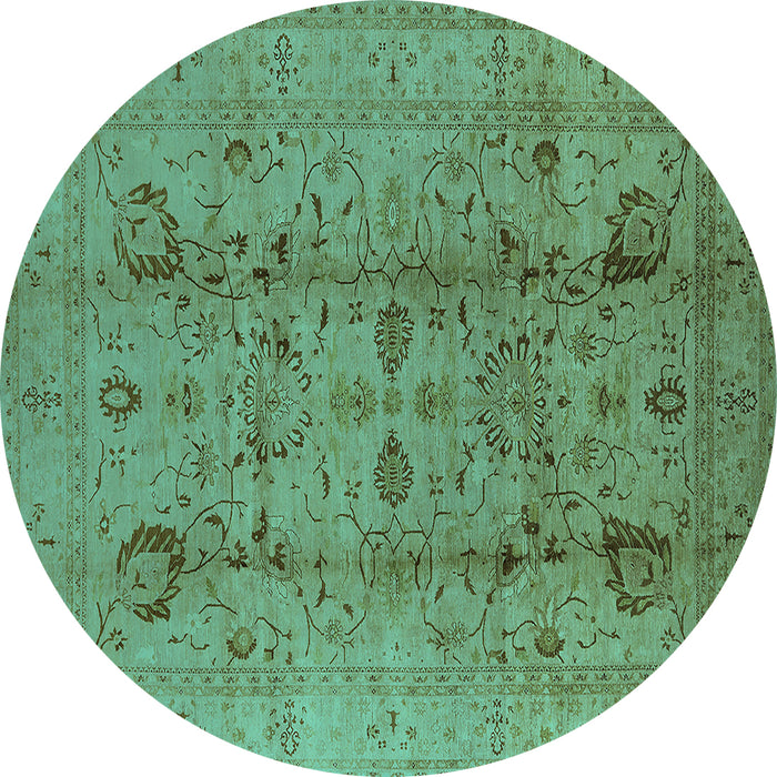 Round Oriental Turquoise Industrial Rug, urb2990turq