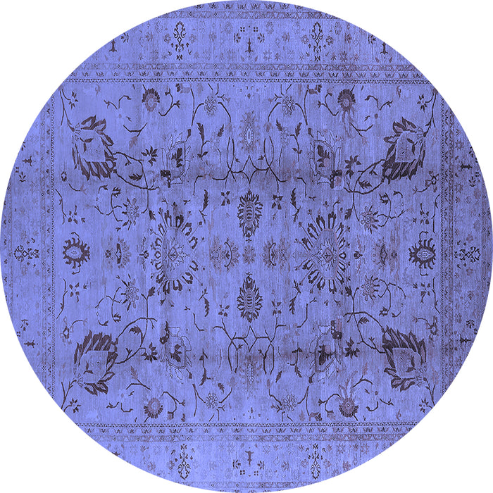 Round Machine Washable Oriental Blue Industrial Rug, wshurb2990blu