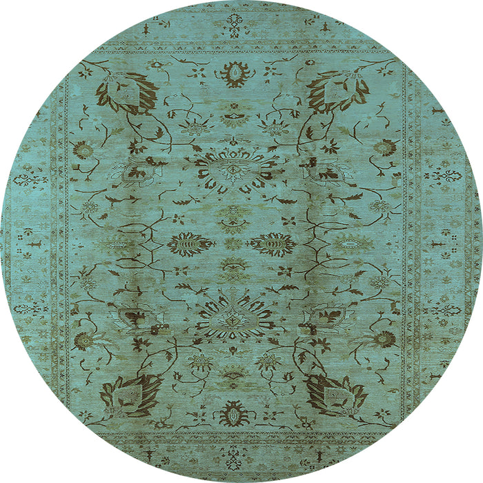 Round Machine Washable Oriental Light Blue Industrial Rug, wshurb2990lblu