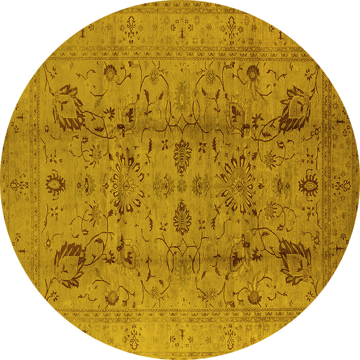 Round Machine Washable Oriental Yellow Industrial Rug, wshurb2990yw