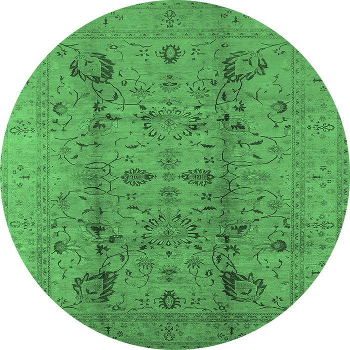 Round Oriental Emerald Green Industrial Rug, urb2990emgrn