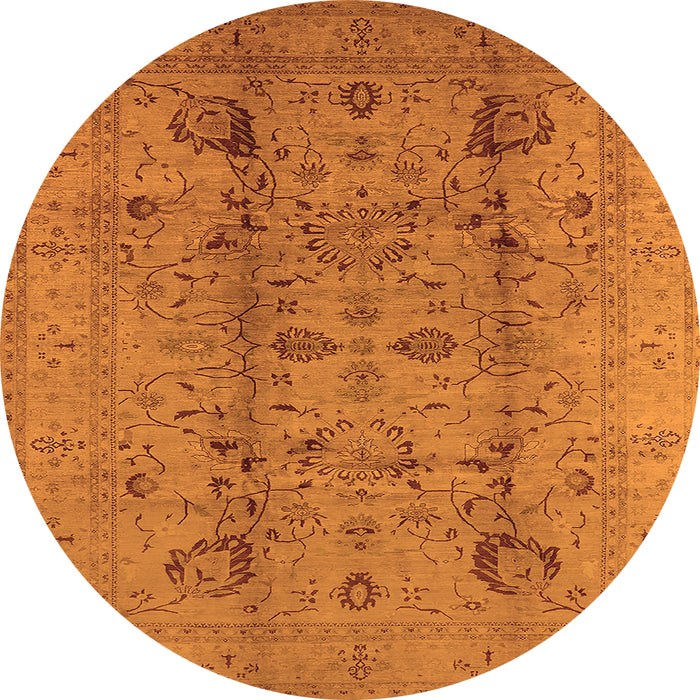 Round Machine Washable Oriental Orange Industrial Area Rugs, wshurb2990org