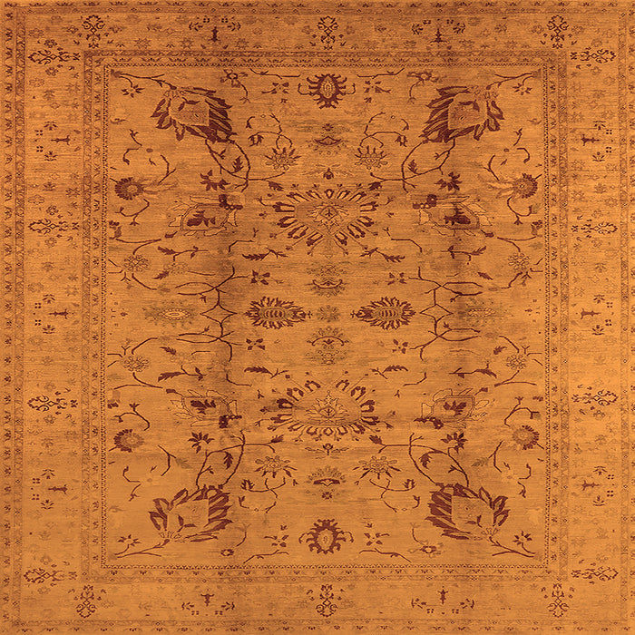 Square Machine Washable Oriental Orange Industrial Area Rugs, wshurb2990org
