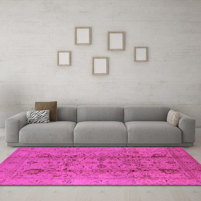 Machine Washable Oriental Pink Industrial Rug in a Living Room, wshurb2990pnk