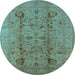 Round Oriental Light Blue Traditional Rug, urb2991lblu
