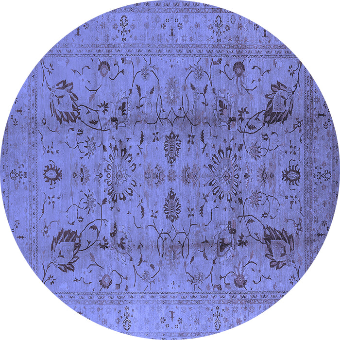 Round Oriental Blue Traditional Rug, urb2991blu
