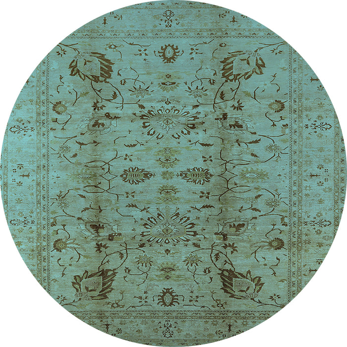 Round Machine Washable Oriental Light Blue Traditional Rug, wshurb2991lblu