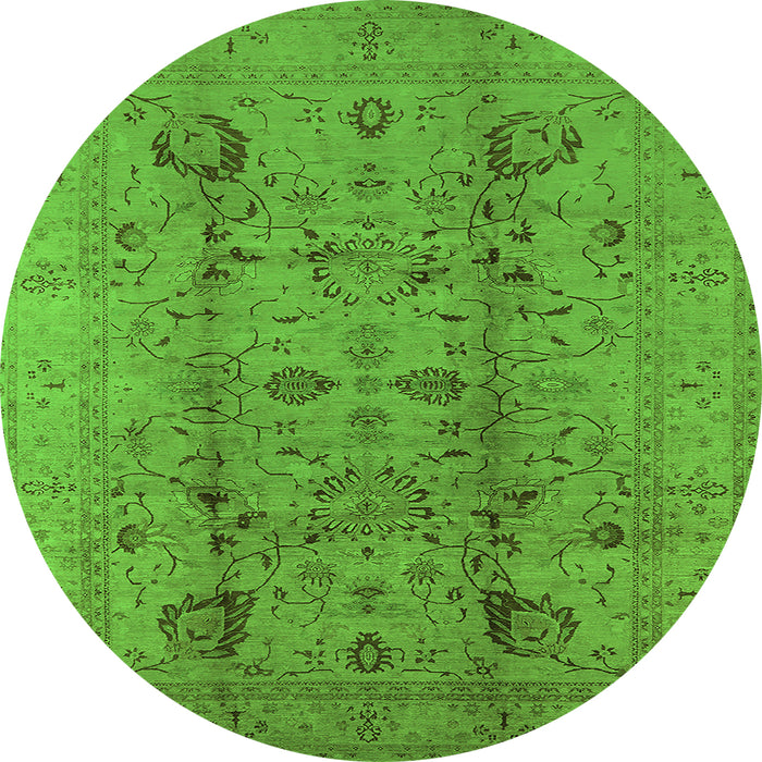 Round Machine Washable Oriental Green Traditional Area Rugs, wshurb2991grn
