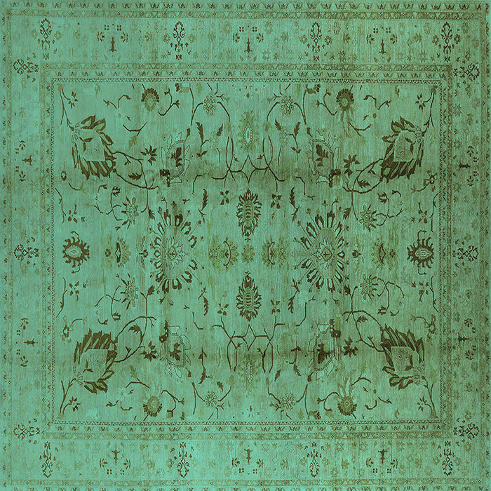 Square Machine Washable Oriental Turquoise Traditional Area Rugs, wshurb2991turq