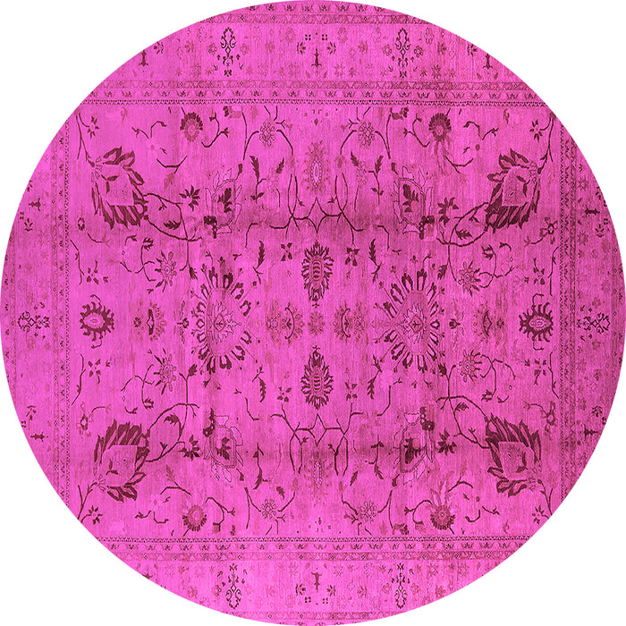 Round Machine Washable Oriental Pink Traditional Rug, wshurb2991pnk