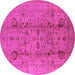 Round Machine Washable Oriental Pink Traditional Rug, wshurb2991pnk