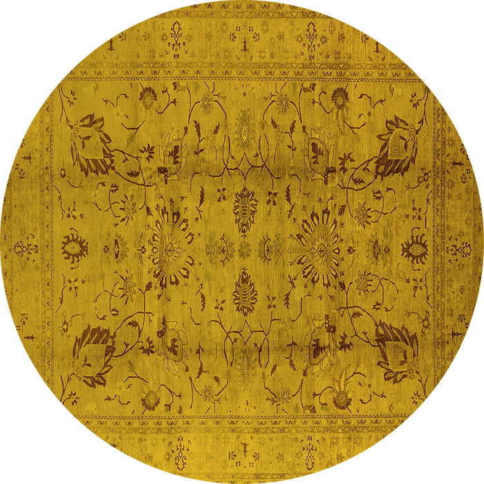 Round Machine Washable Oriental Yellow Traditional Rug, wshurb2991yw