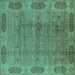 Square Oriental Turquoise Traditional Rug, urb2992turq