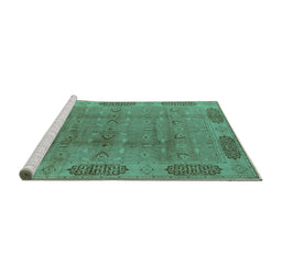 Sideview of Machine Washable Oriental Turquoise Traditional Area Rugs, wshurb2992turq
