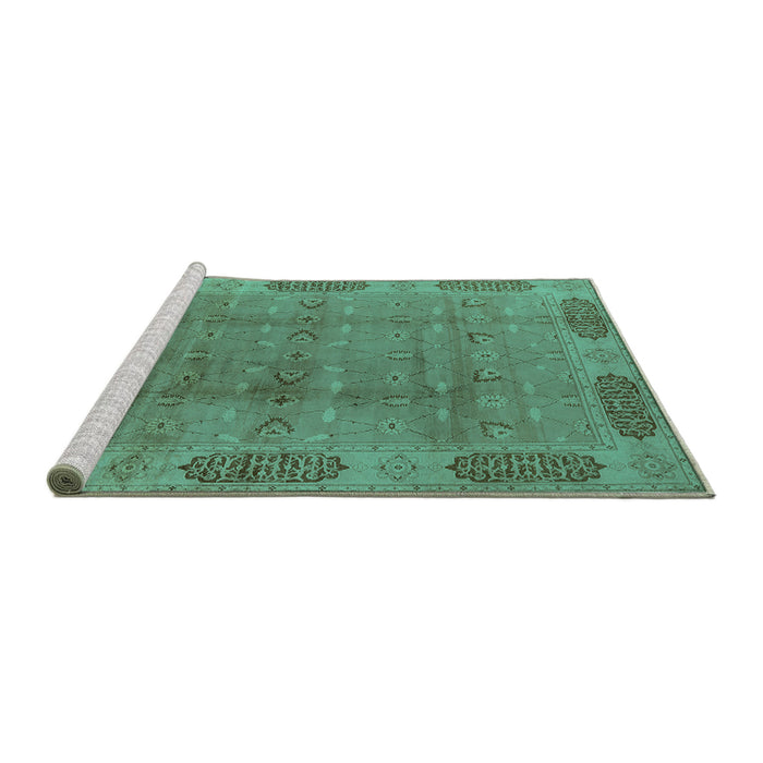 Sideview of Machine Washable Oriental Turquoise Traditional Area Rugs, wshurb2992turq