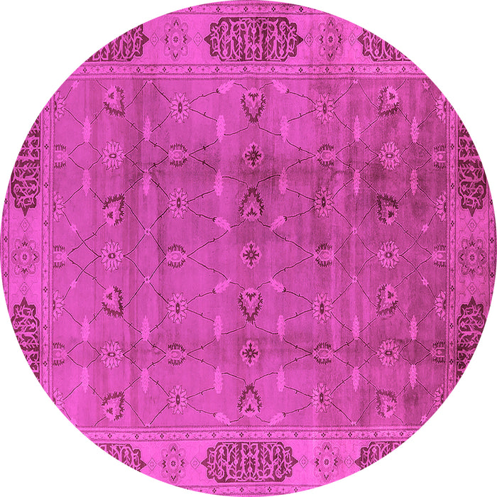 Round Machine Washable Oriental Pink Traditional Rug, wshurb2992pnk