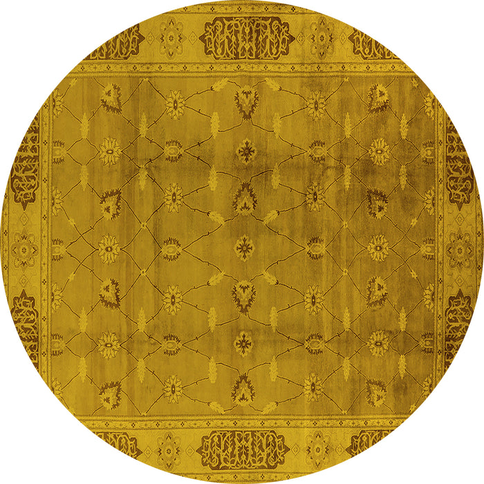 Round Machine Washable Oriental Yellow Traditional Rug, wshurb2992yw
