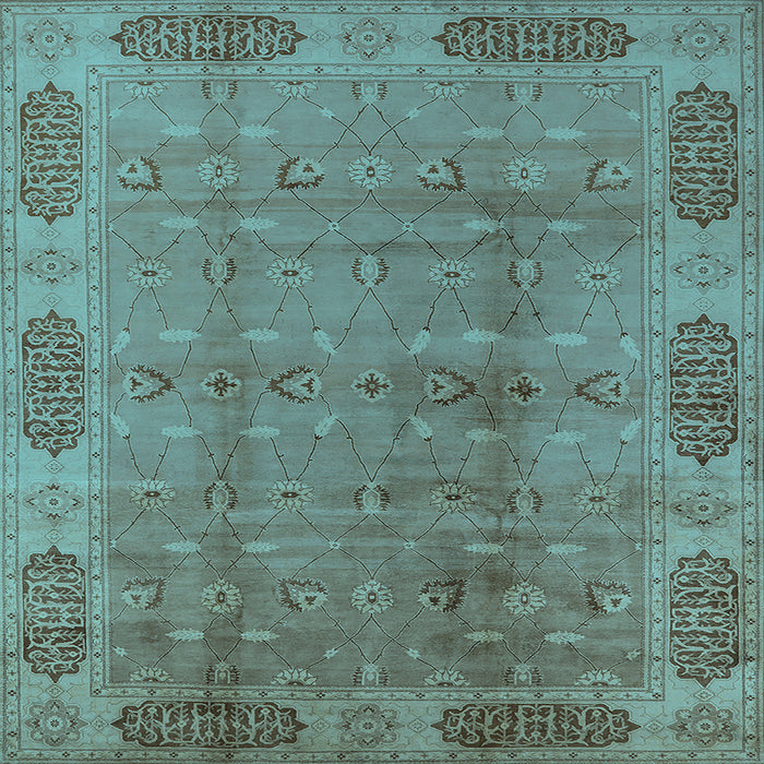 Square Machine Washable Oriental Light Blue Traditional Rug, wshurb2992lblu