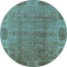 Round Oriental Light Blue Traditional Rug, urb2992lblu
