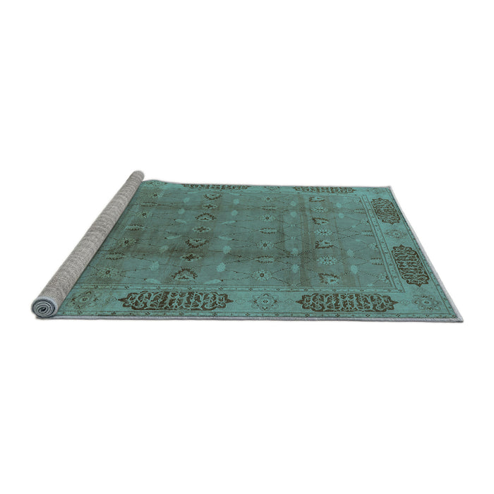 Sideview of Machine Washable Oriental Light Blue Traditional Rug, wshurb2992lblu